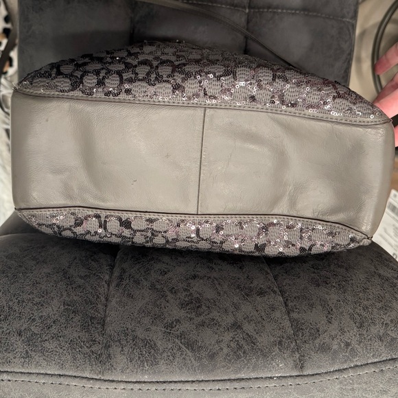 Coach Charcoal Gray Sequin 2-Way Leather Tote Bag - Picture 10 of 13